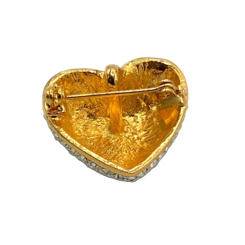 Vintage Pave Rhinestone Puffy Heart Dome Brooch Convertible Pendant Silver Tone